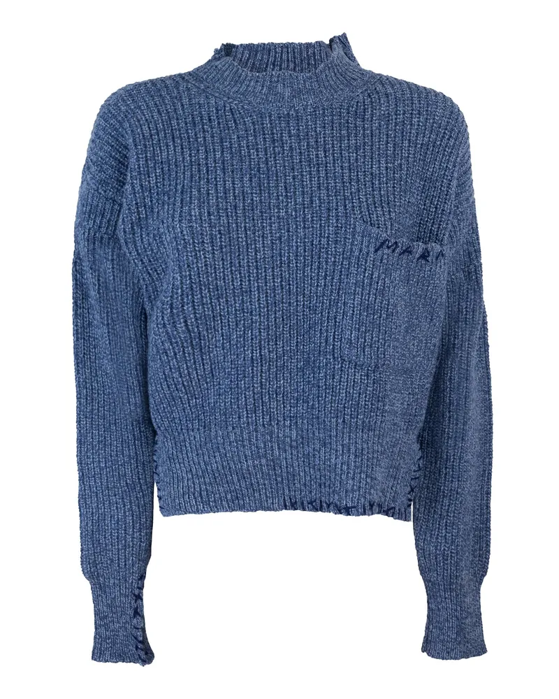Marni Maglione in Lana Mouliné Blu Con Ricamo Royal