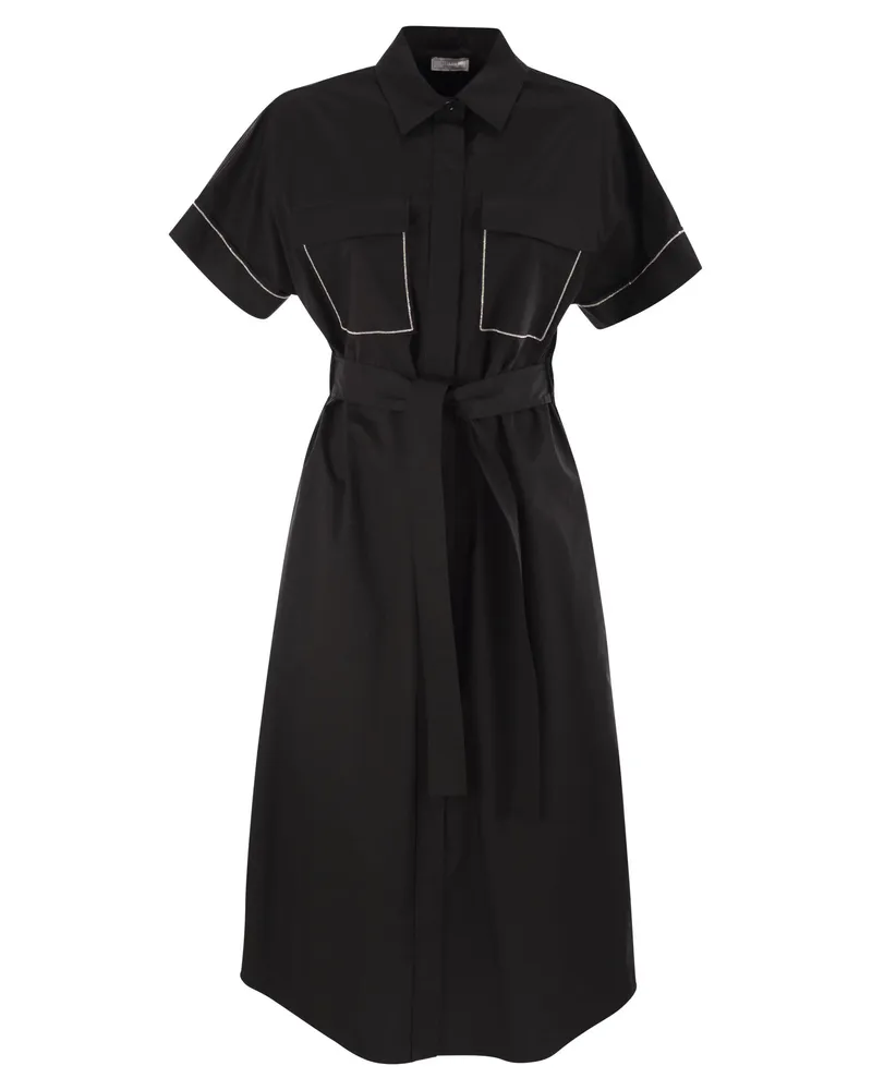 Peserico Light Stretch Cotton Satin Chemisier Kleid Black