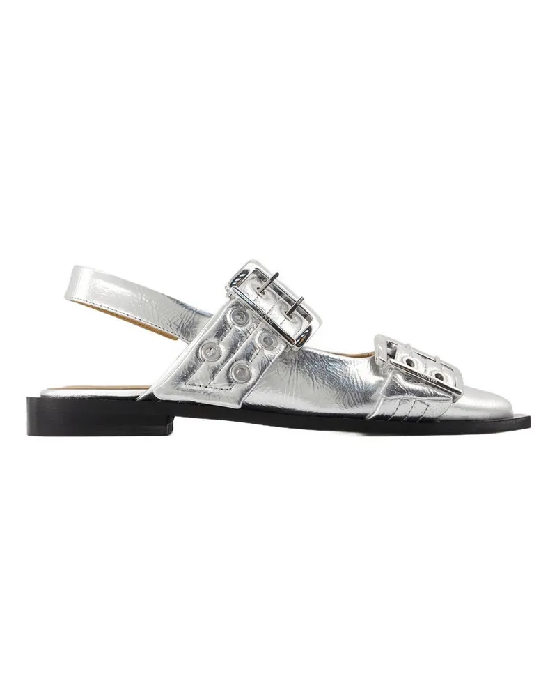Ganni Feminin Schnallen Ballerinas  Synthetisches Leder Silber Silver