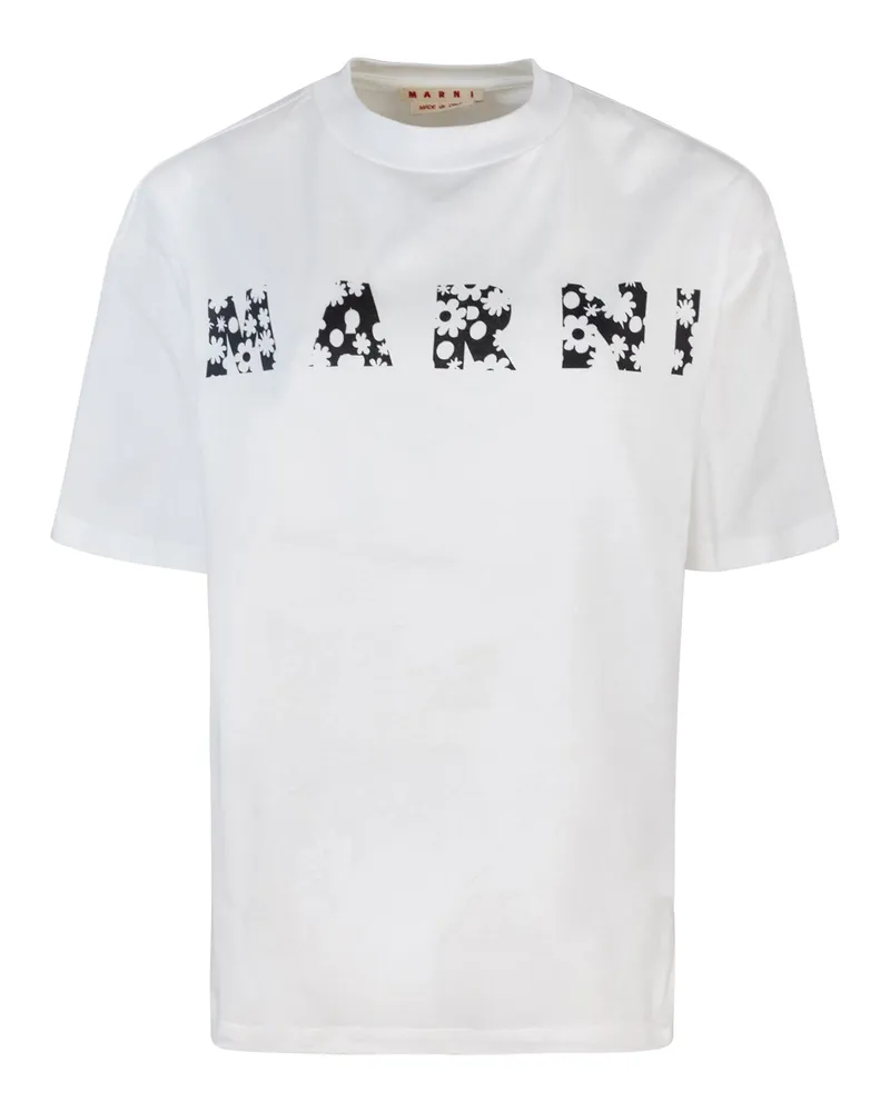 Marni T -Shirt Bianca Con Logo Marni Pop Fields Nero White