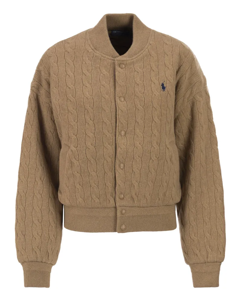 Ralph Lauren Bomberjacke aus Wolle und Kaschmir mit Zopfmuster Camel