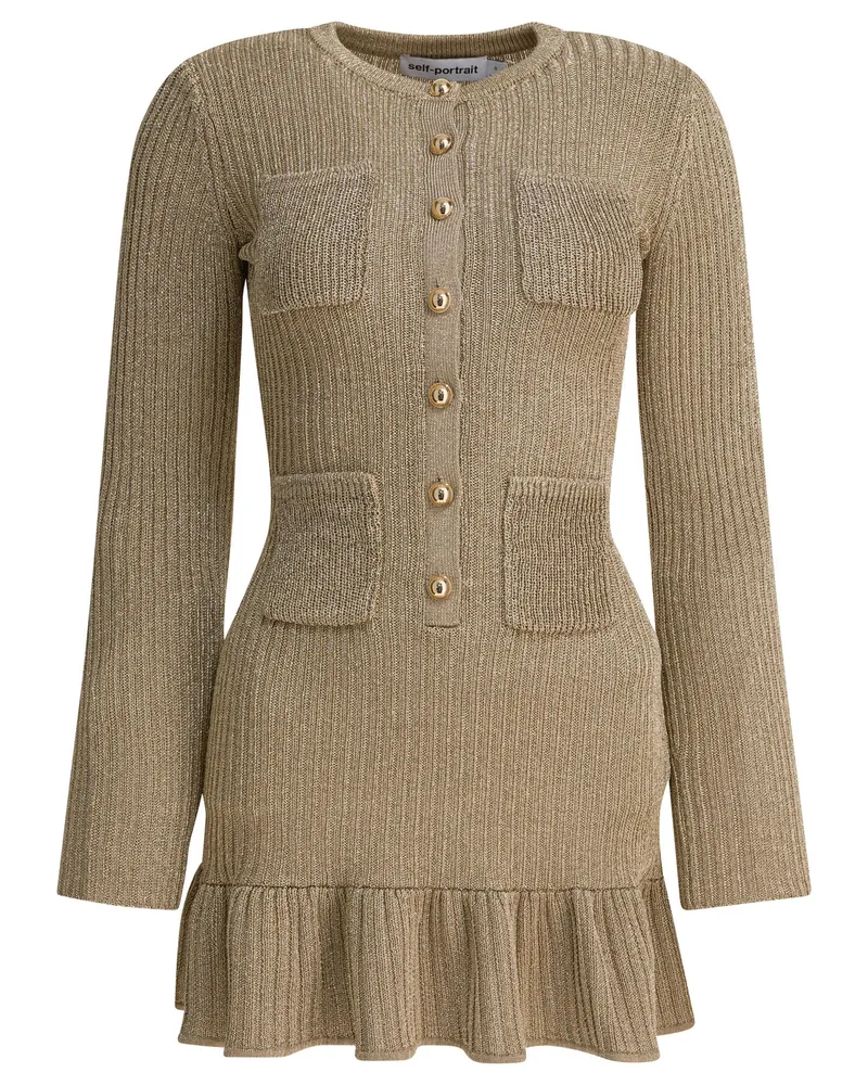 Self-Portrait Kurzes Kleid aus Lurex-Strick von Gold