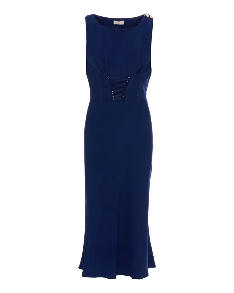 Elisabetta Franchi Abito in Envers Satin Con Lacci Criss Cross Blue
