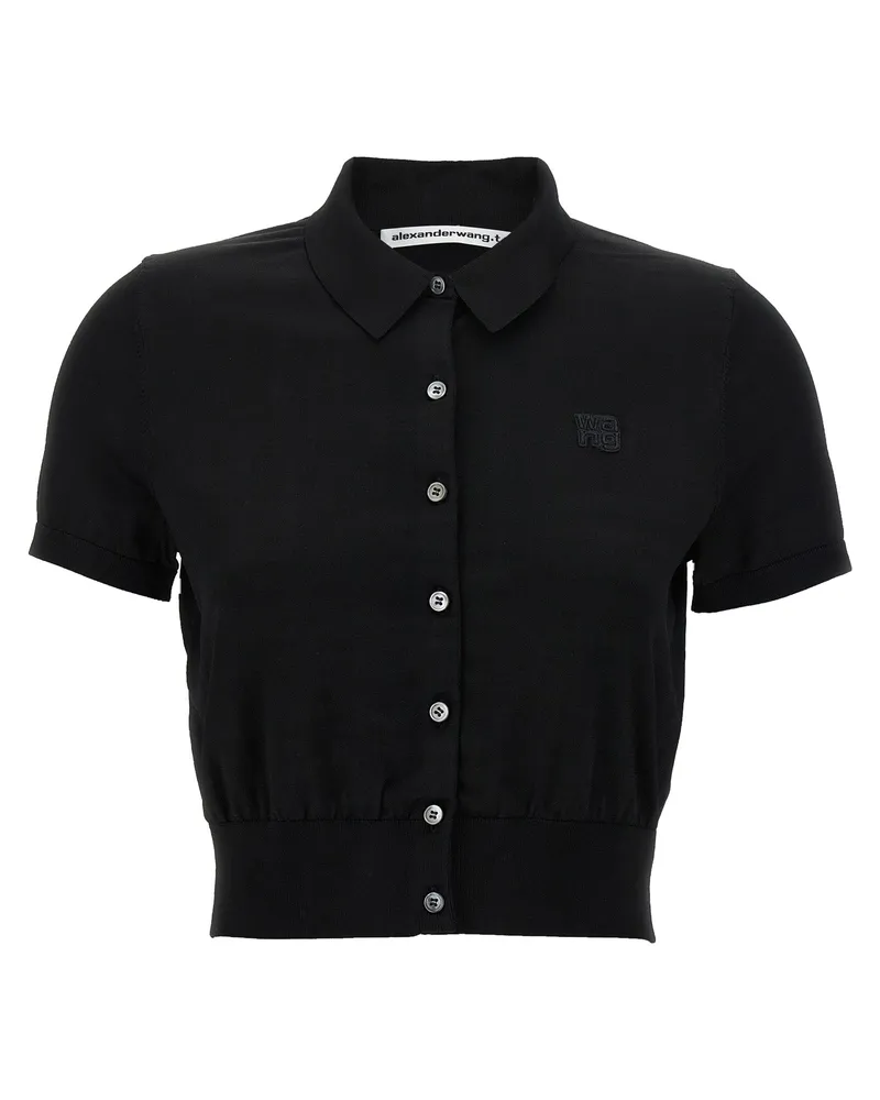 Alexander Wang T von Alexander Wang Logo Patch Polo Shirt Black
