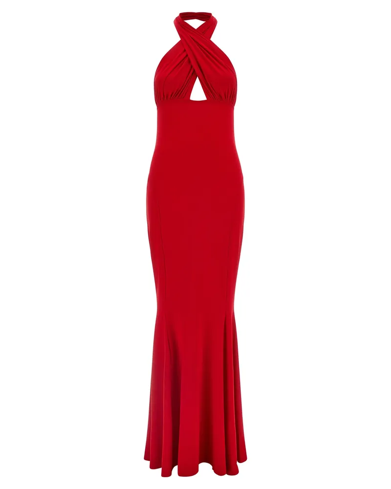 Norma Kamali Cross -Halfter -Fischschwanz' Kleid Red