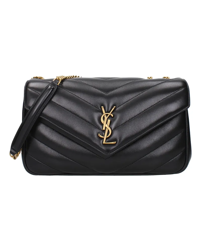 Saint Laurent Damens Loulou Umhängetasche aus schwarzem Leder -