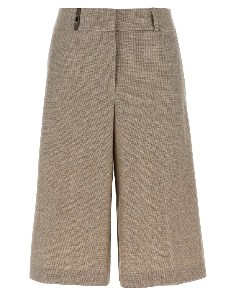 Peserico Micro Houndstooth Long Bermuda Shorts Beige