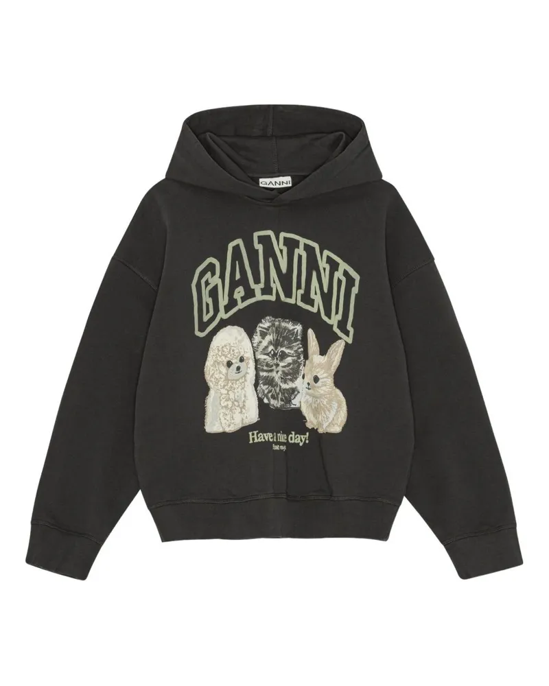 Ganni Tiere Bio -Baumwoll -Hoodie Grey