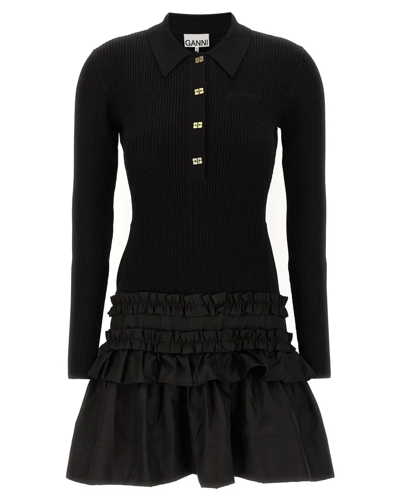 Ganni Melange Rib Strick Mini' Kleid Black