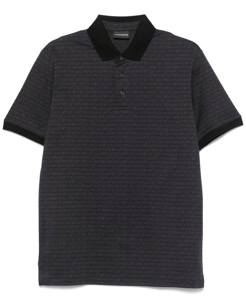 Emporio Armani Allover Logo Baumwollpolohemd Black