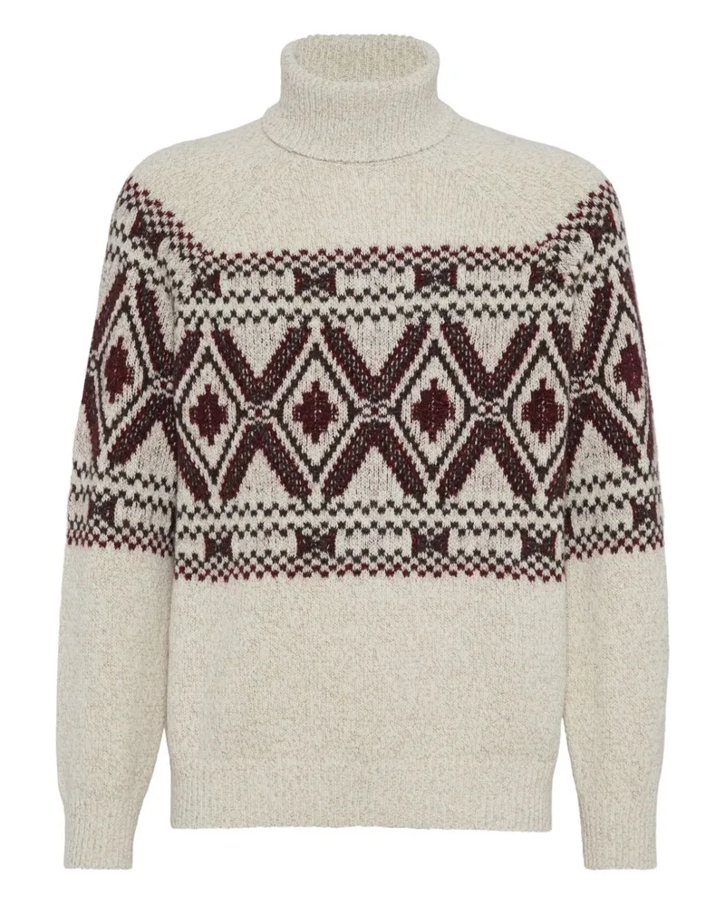 Brunello Cucinelli Wolle und Seidenschildkrötenhalsspringer Beige
