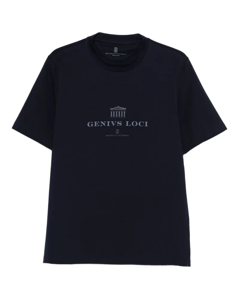 Brunello Cucinelli T-Shirt aus Baumwolle mit Logo Blue