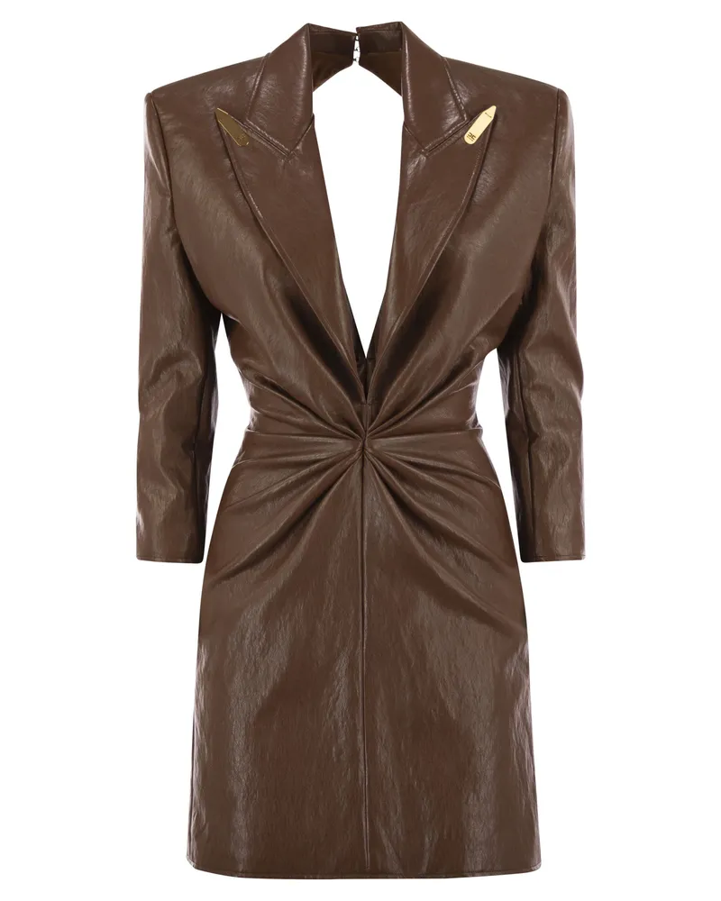 Elisabetta Franchi Craquelé Dress With Lapels Brown