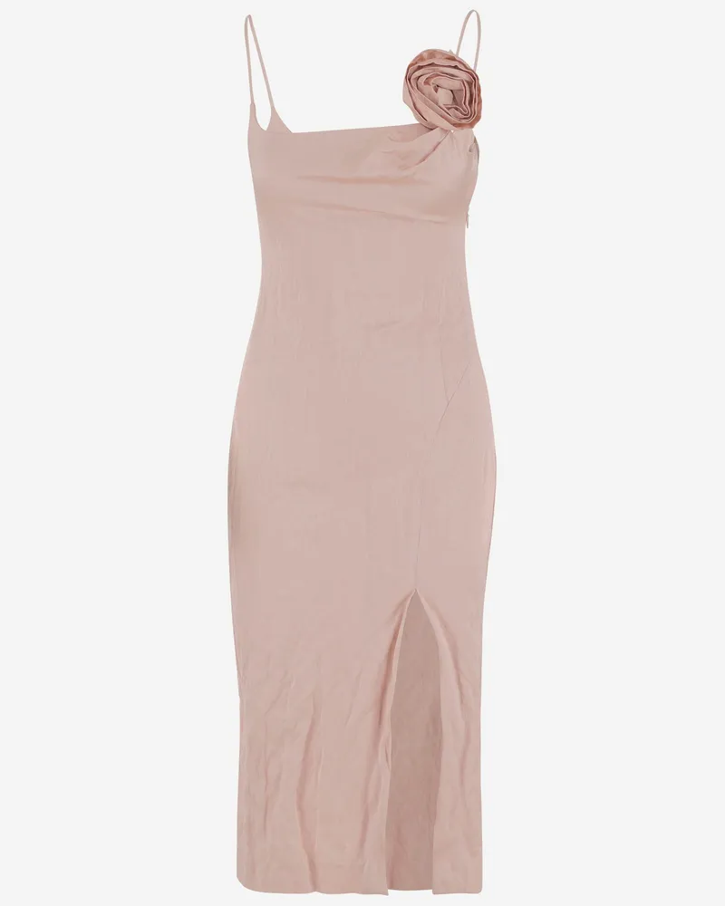 Blumarine zerknittertes Satinkleid mit 3 D -Rose Rosa