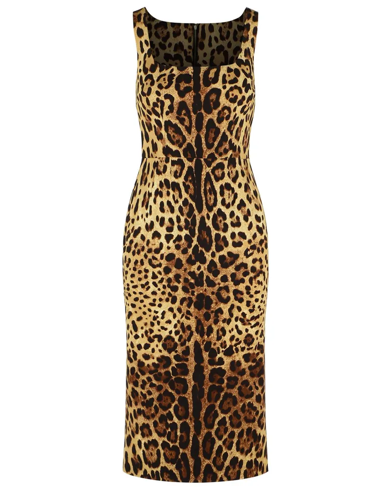 Dolce & Gabbana Seidenkleid mit Leopardenmuster Brown