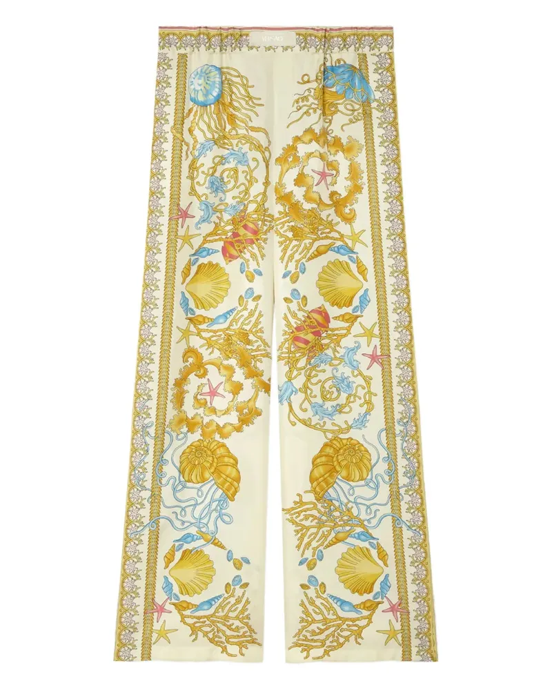 Versace Unterwasser -Barockseidenhose Eggshell+multicolor