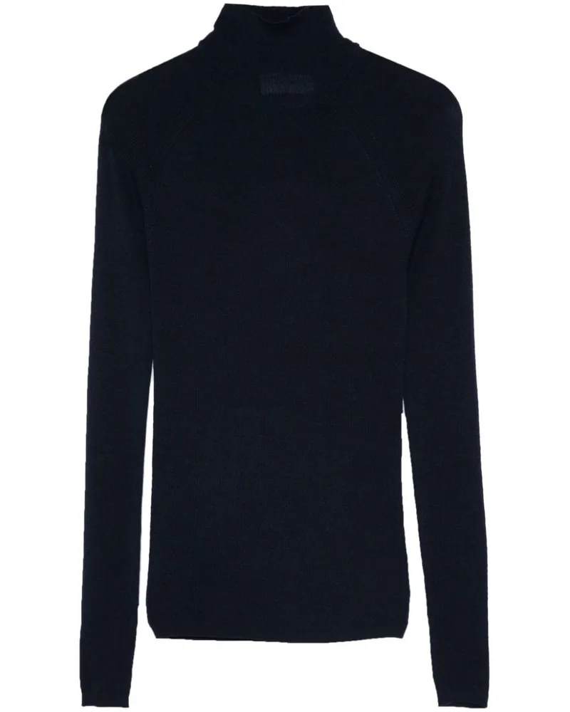Majestic Majestätische Wolle und Seidenmischung hoher Nackenpullover Blue