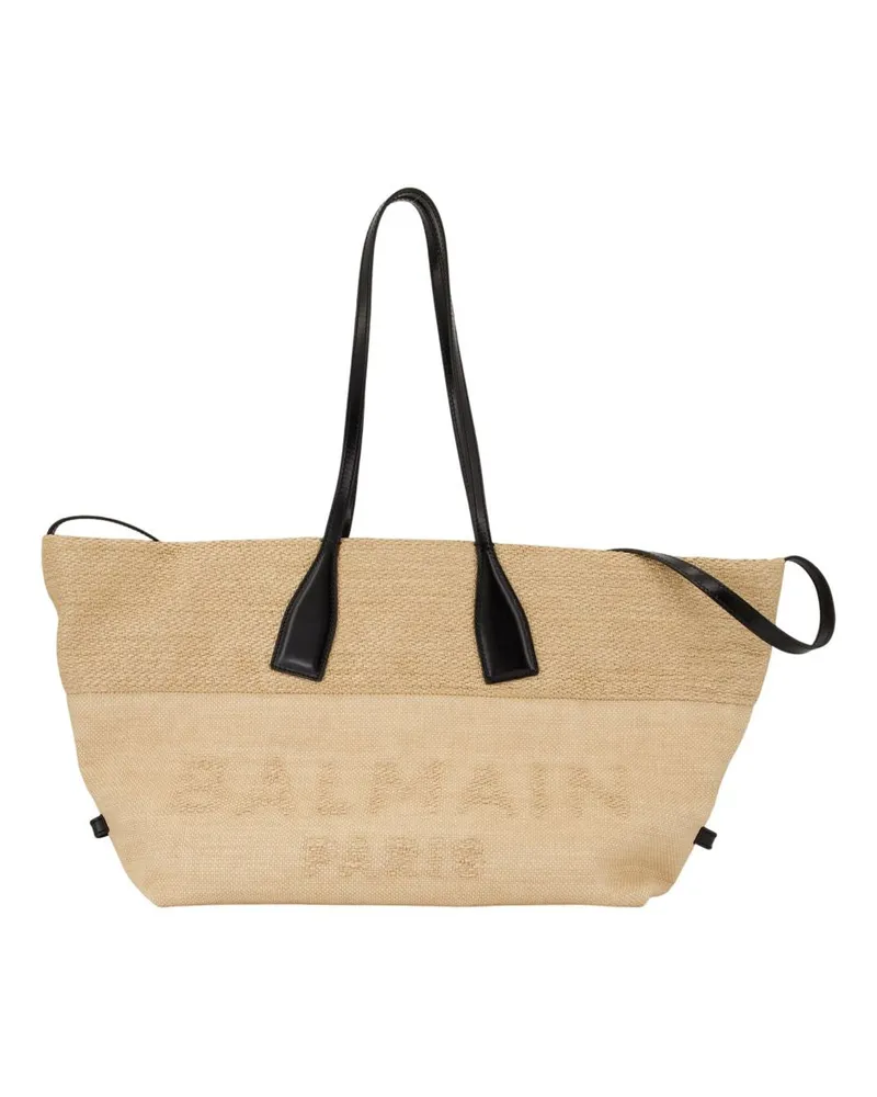 Balmain Track Shopper Bag  Raffia Neutral Neutral