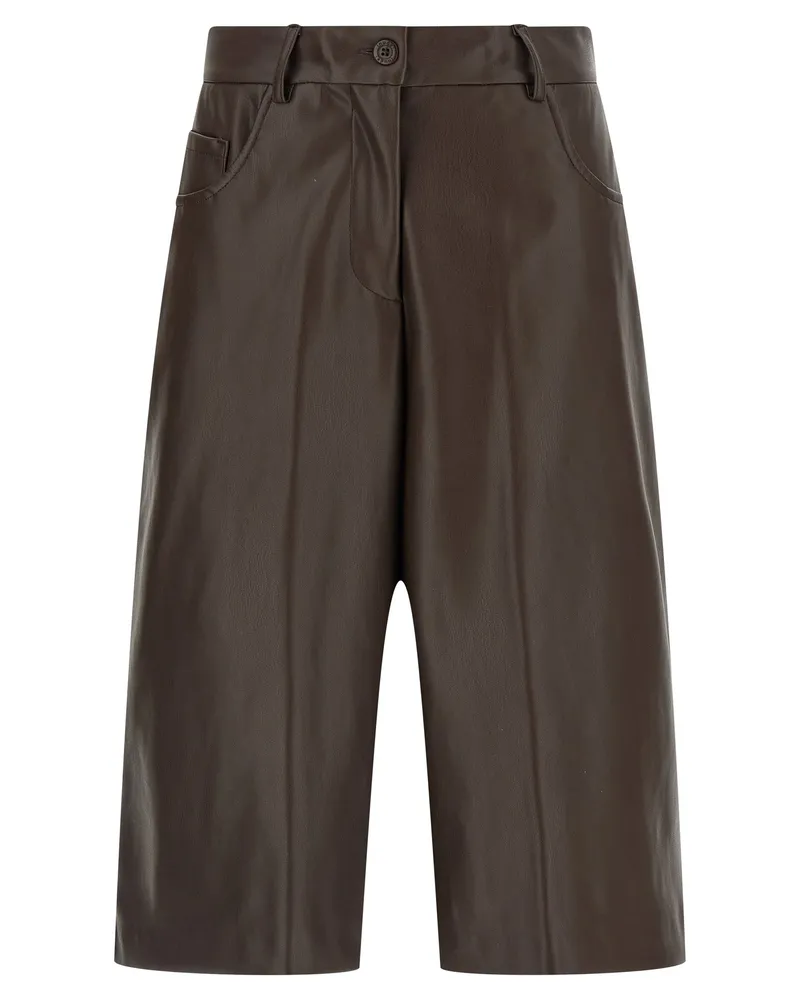 NUDE Nackte Ledereffekt Bermuda Shorts Brown