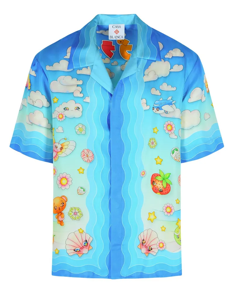 Casablanca Paris Kawaii' hellblaues Seidenhemd Multicolor