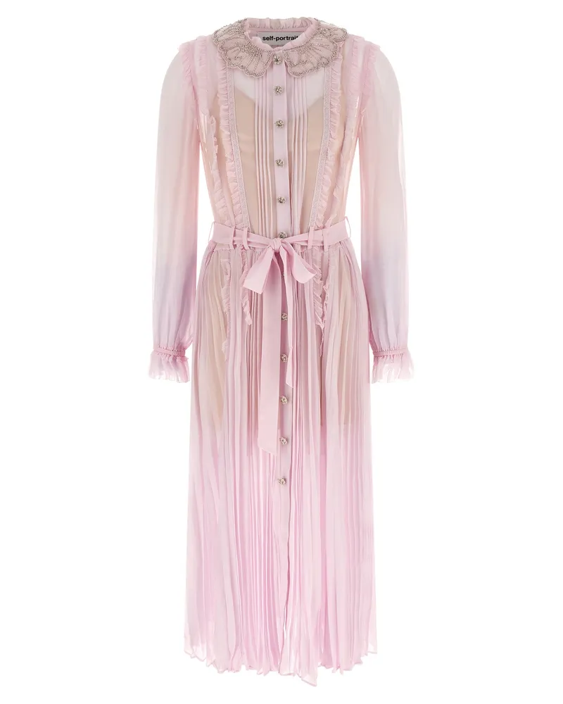 Self-Portrait Pink Plissee Georgette Midi“-Kleider Pink