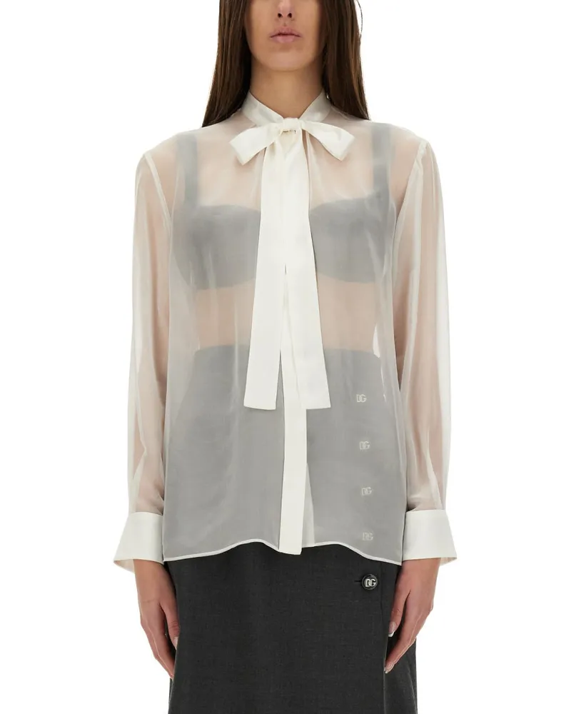 Dolce & Gabbana Chiffon -Hemd mit Bogen White