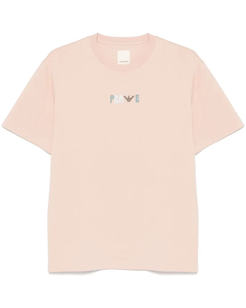 Emporio Armani gedruckter Bio -Baumwoll -T -Shirt Beige