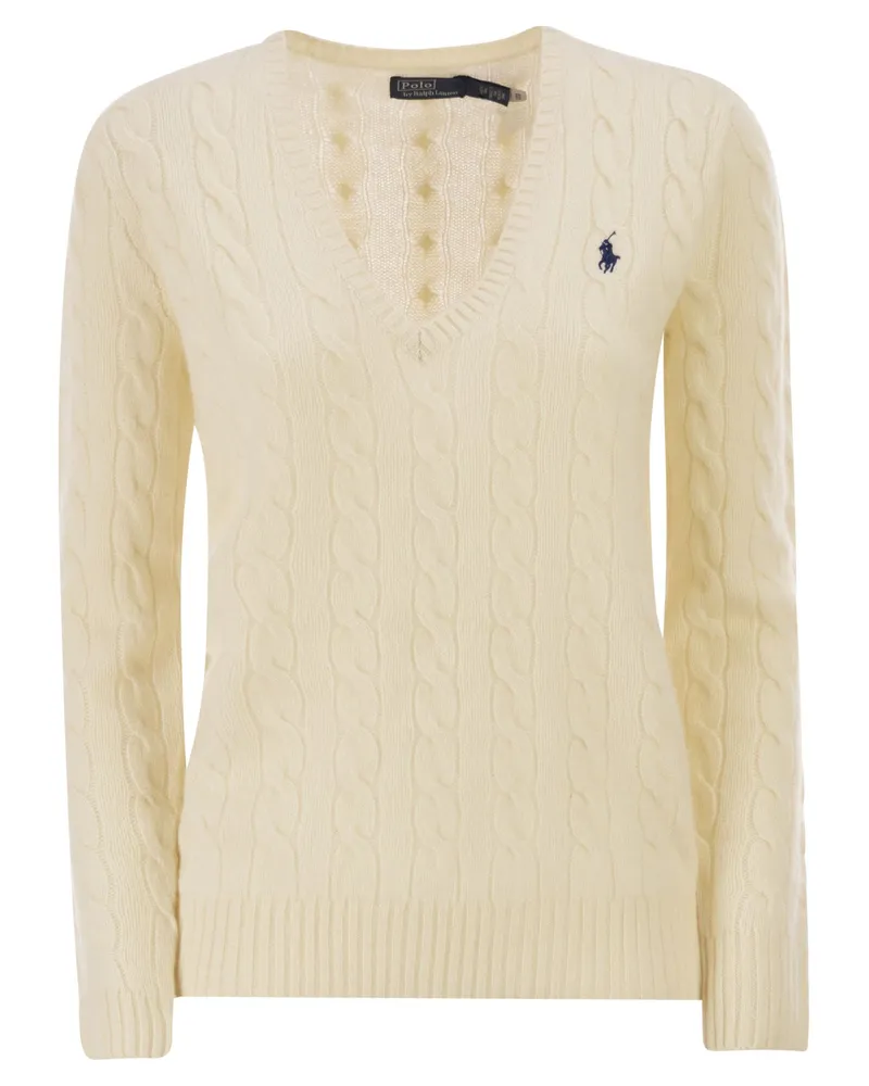 Ralph Lauren Zopfstrickpullover aus Wolle und Kaschmir Cream