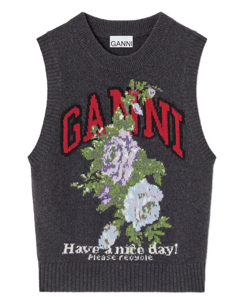 Ganni Blumen Wollweste Grey