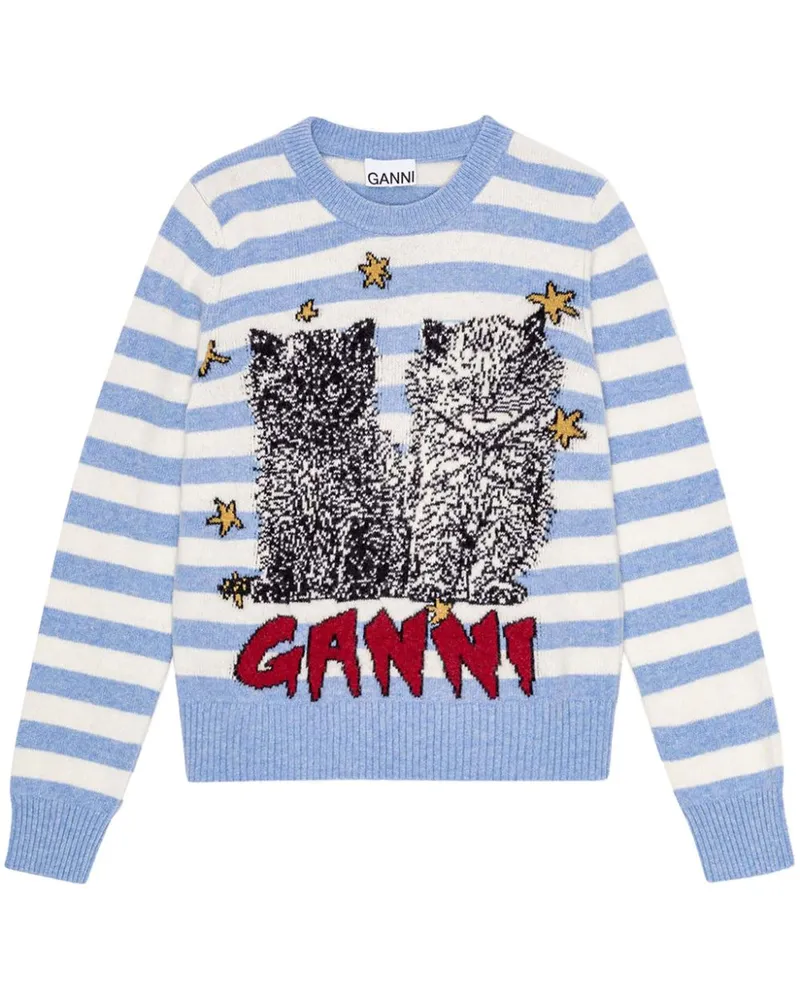 Ganni bestickter gestreiften Wollpullover Clear