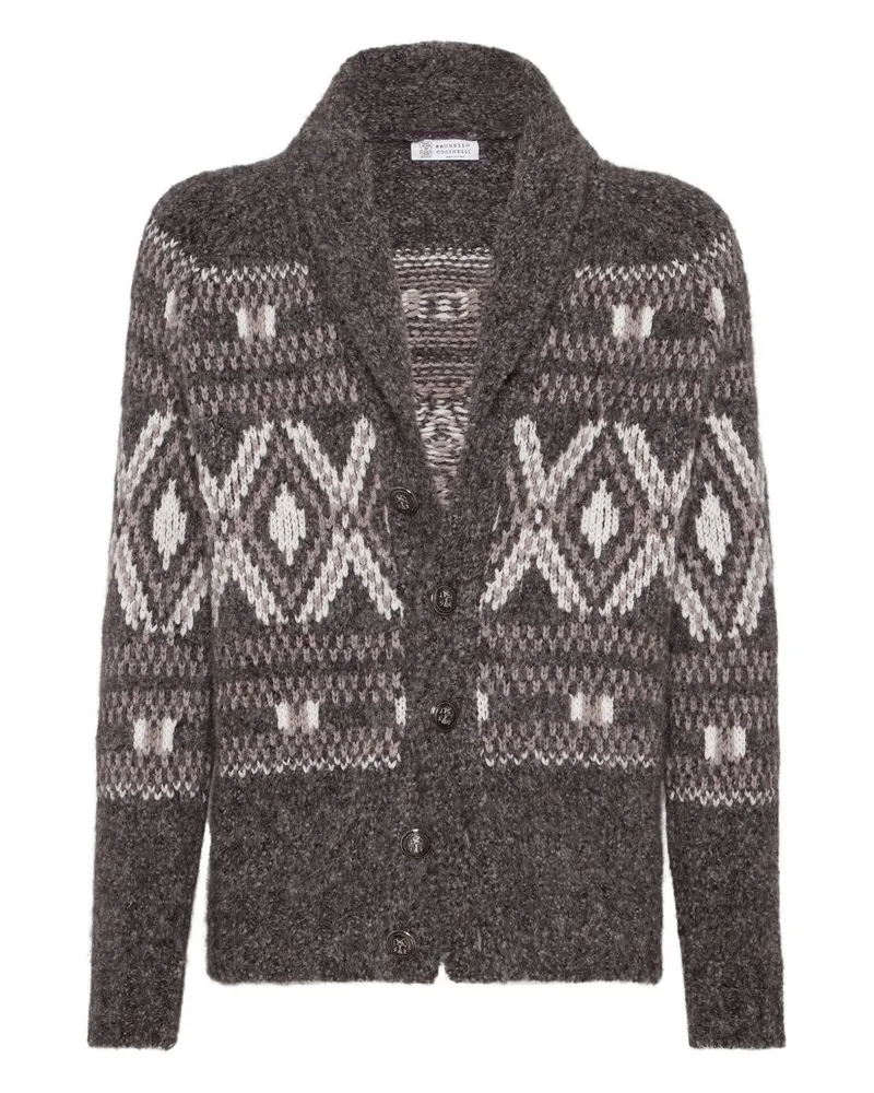 Brunello Cucinelli Wool gegen Hals -Strickjacke Bordeaux