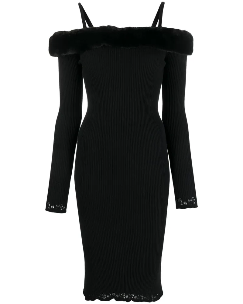 Blumarine Kunstpelzhals Midi Kleid Black