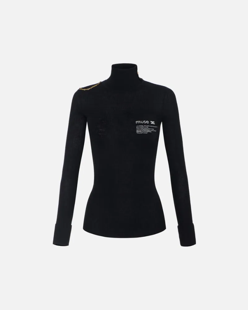 Elisabetta Franchi Rollkragenpullover mit Beschriftungsdetails Black