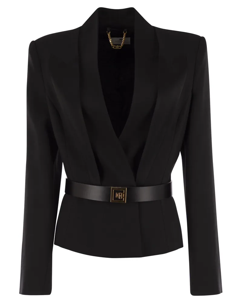Elisabetta Franchi Crepe Jacket With Satin Lapels Black