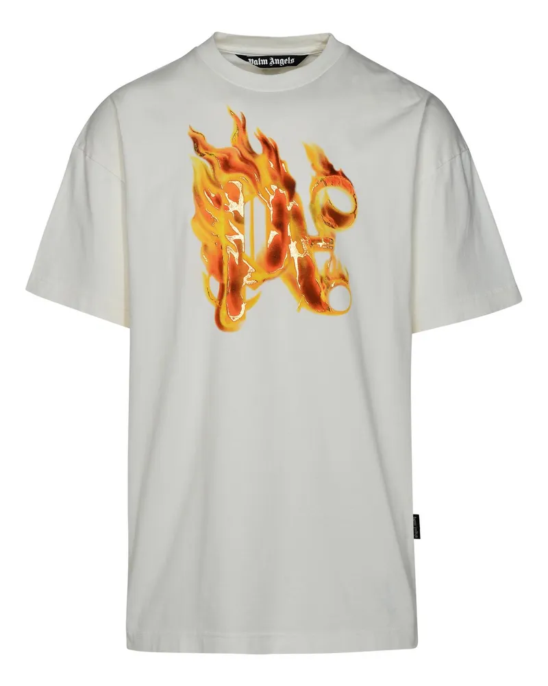 Palm Angels brennendes Monogramm' weißes Baumwoll -T -Shirt White