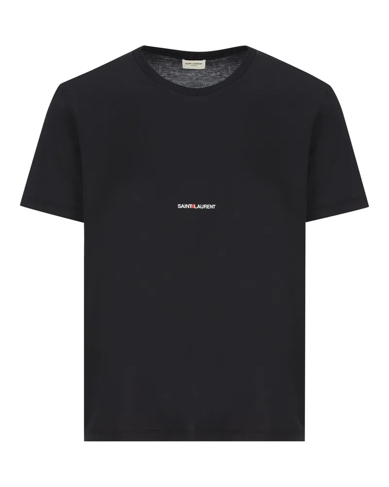 Saint Laurent Herrens Schwarzes T-Shirt aus Bio-Baumwolle -