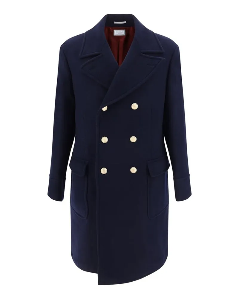 Brunello Cucinelli Martingale Doppelbrustmantel Blau