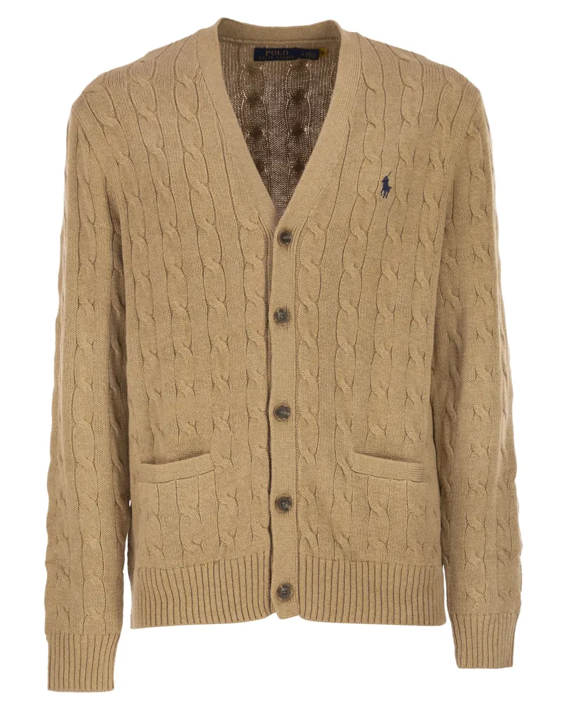Ralph Lauren Baumwoll-Cardigan mit Zopfmuster Camel