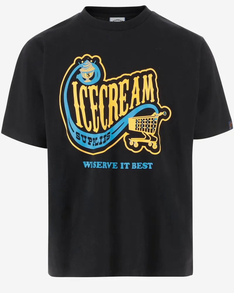 ICECREAM Eiscreme Baumwoll -T -Shirt mit Logo Black