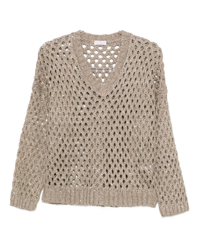 Brunello Cucinelli Open Strick gegen Neckpullover Marrone