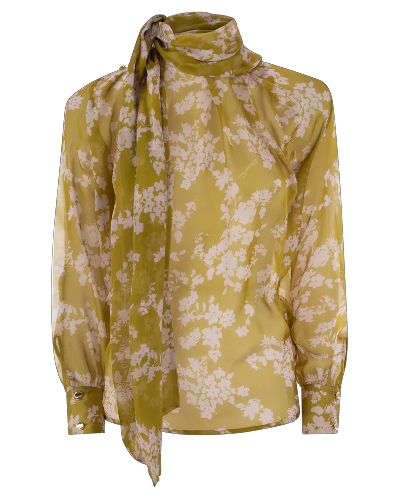 Elisabetta Franchi bedruckte Seide Voile Bluse Ochre