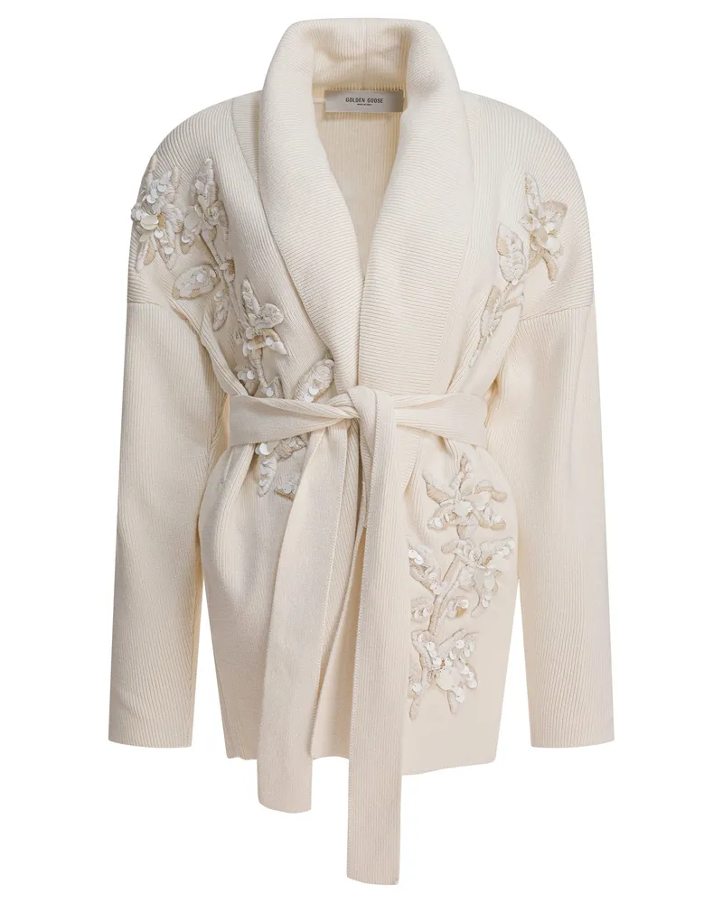 Golden Goose Cardigan mit Blumenstickerei White