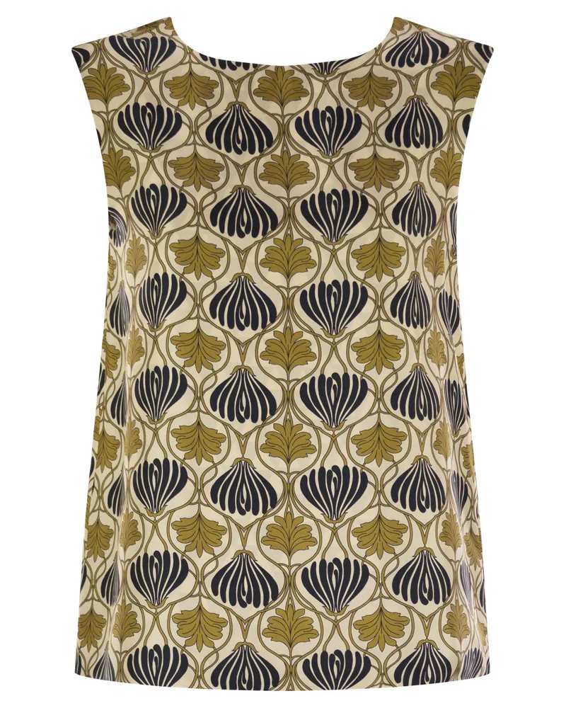 Max Mara Timetop reversibler gedruckter Seidenoberteil Mustard