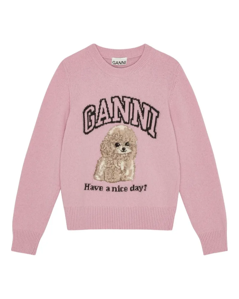 Ganni Pudel Woll Crewneck -Pullover Pink
