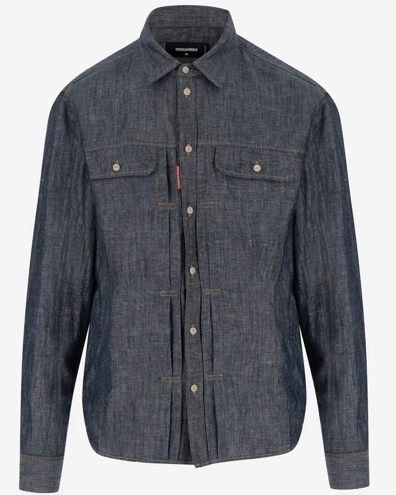 Dsquared2 Baumwoll- und Leinenhemd Blue