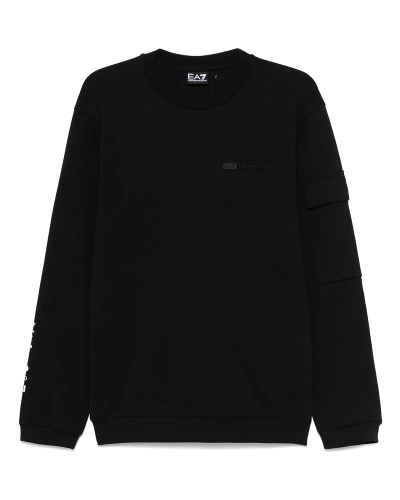 EA7 Logo Baumwollcrewneck Sweatshirt Black