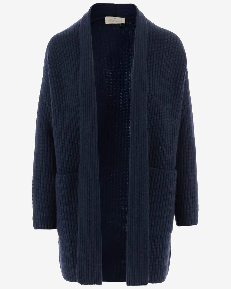 Bruno Manetti Kaschmir-Cardigan mit Rippstrick Blue