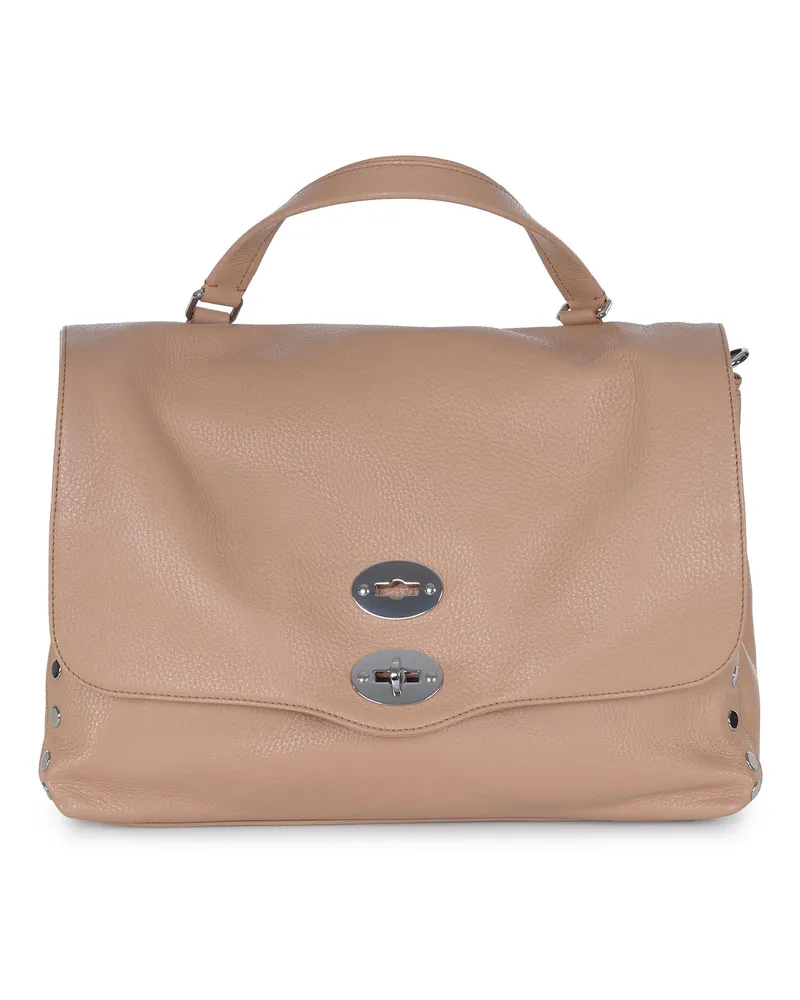 Zanellato Postina täglich M"Tasche aus gehämmertem Leder Cappuccino