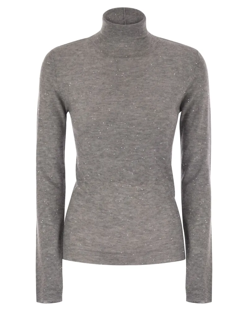 Fabiana Filippi High Necked Wool Sweater With Sequins Grey