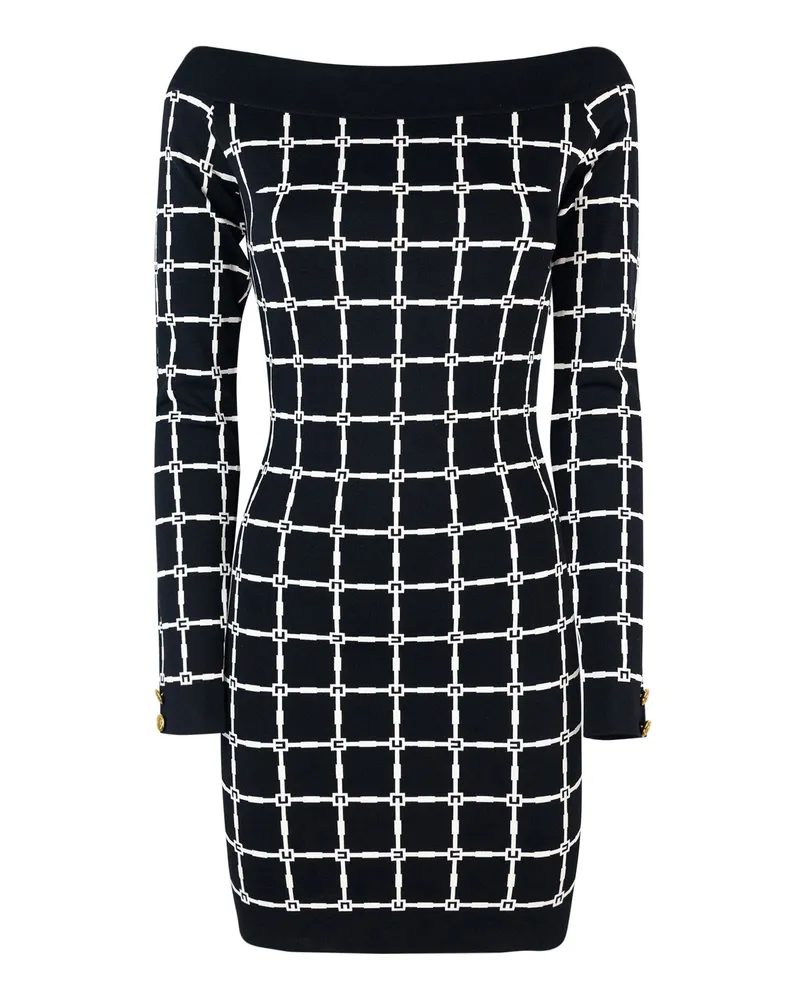 Elisabetta Franchi Abito Jaquard Logo Con Scollo A Barca Black
